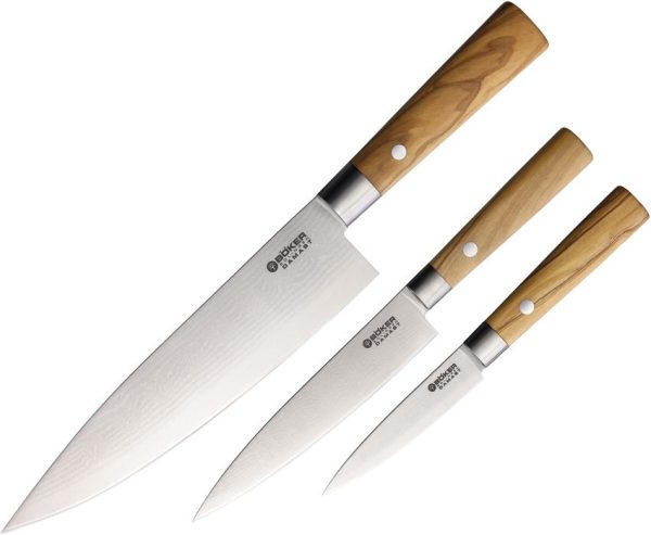 Boker Kitchen Set Olive - Damascus Steel 4-Piece