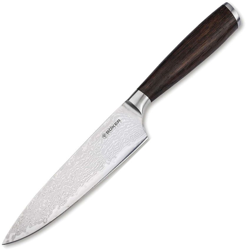 Boker Master Blade Chef's Knife 5.75" Damascus Steel Brown Oak