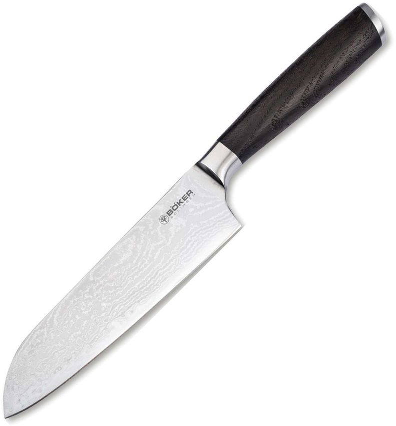 Boker Santoku Damascus 6.5" Blade Oak Handle Kitchen Knife