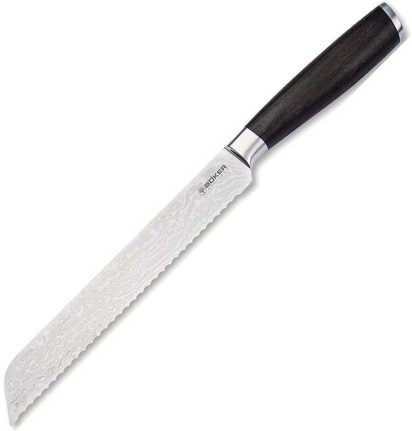 Boker Bread Knife Damascus 8.13" Serrated Blade Oak Handle