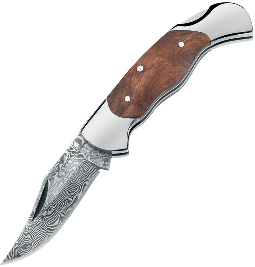 Magnum Lady Lockback Folding Knife 2" Damascus Blade Burl Wood
