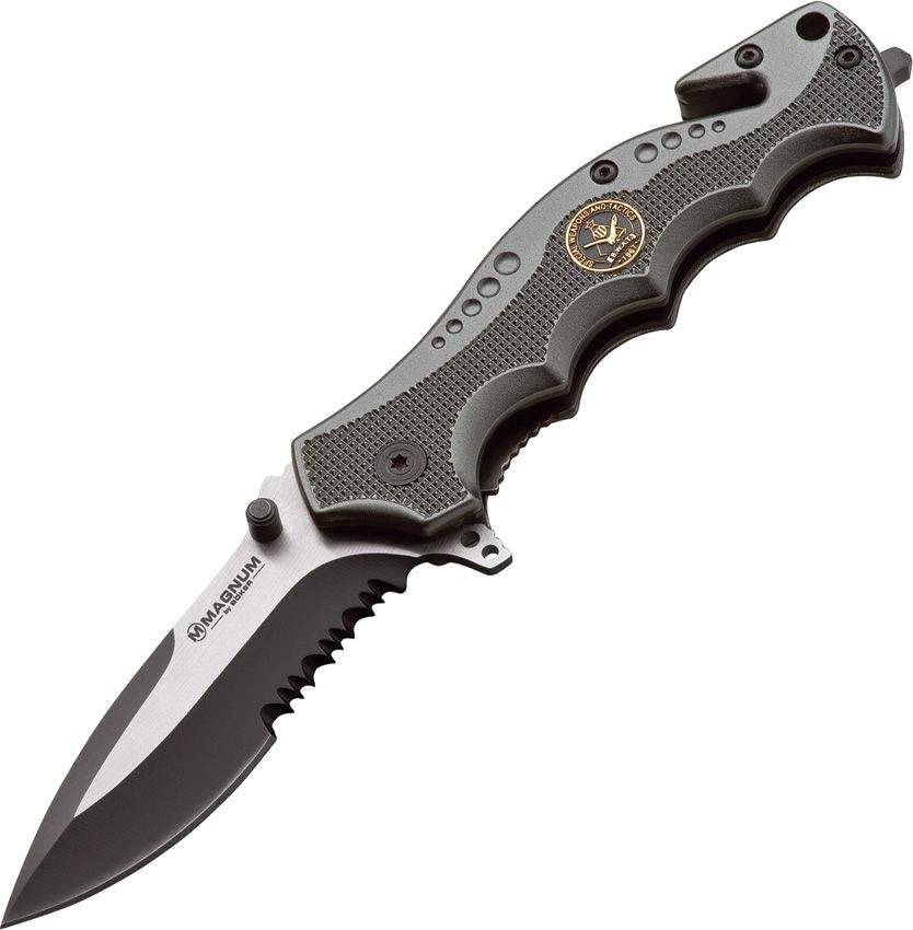 Magnum Hero Linerlock Folding Knife 3" Partially Serrated 440 Stainless