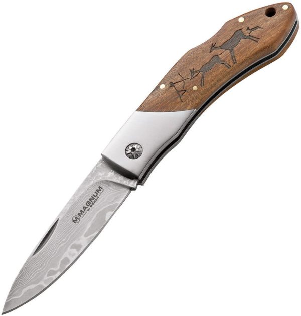 Boker Magnum Caveman Damascus Lockback - Wood Handle