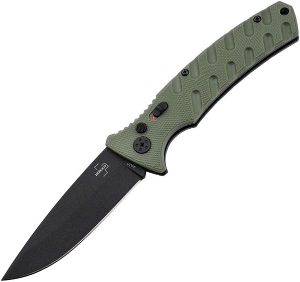 BOP06EX901.jpg Boker Plus Large Strike Button Lock - OD Green
