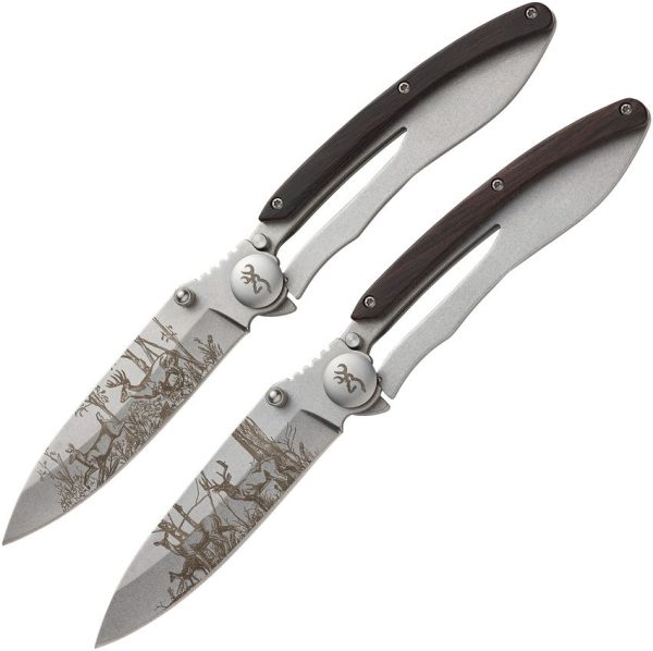 Browning Big Buck Combo Folding Knife Walnut Handle 2-Pack