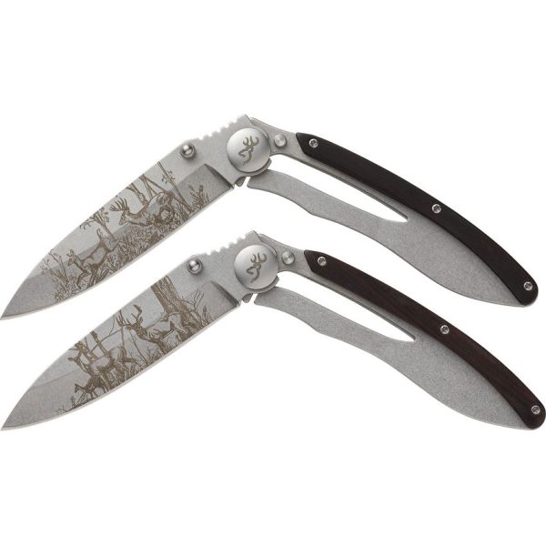 Browning Big Buck Combo Folding Knife Walnut Handle 2-Pack