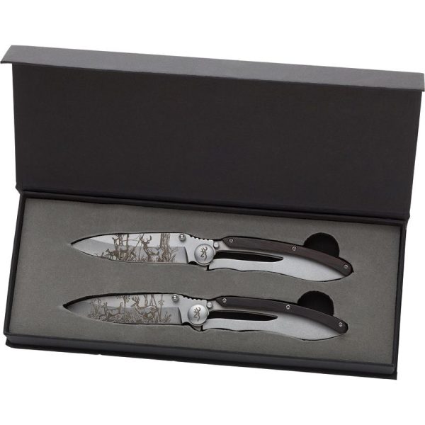 Browning Big Buck Combo Folding Knife Walnut Handle 2-Pack