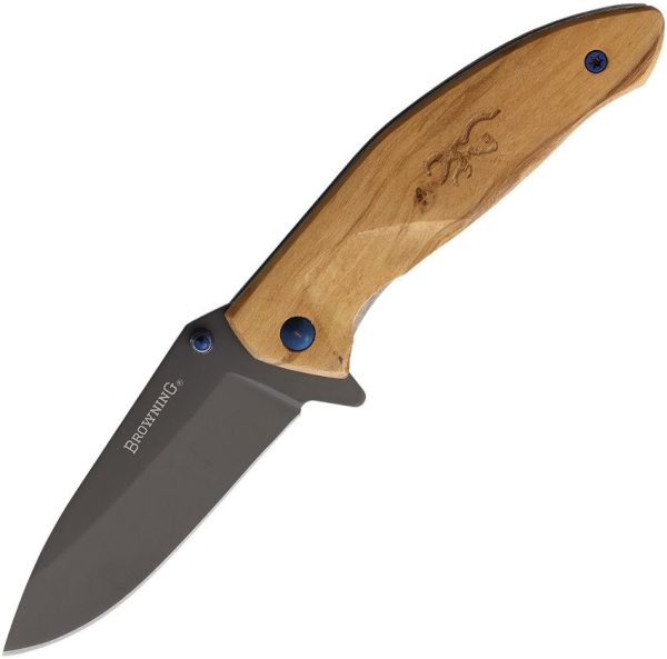 BR0376.jpg Browning Tactical Folder 2.5" Gray Titanium Coated Blade Olive Wood