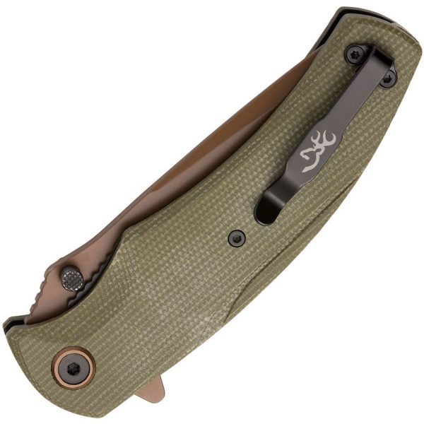 Browning Trailside Linerlock Folding Knife D2 Steel Green Micarta