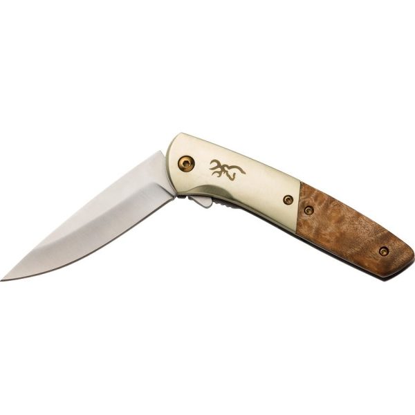 Browning Nine Mile Framelock Assisted Folding Knife Burl Wood