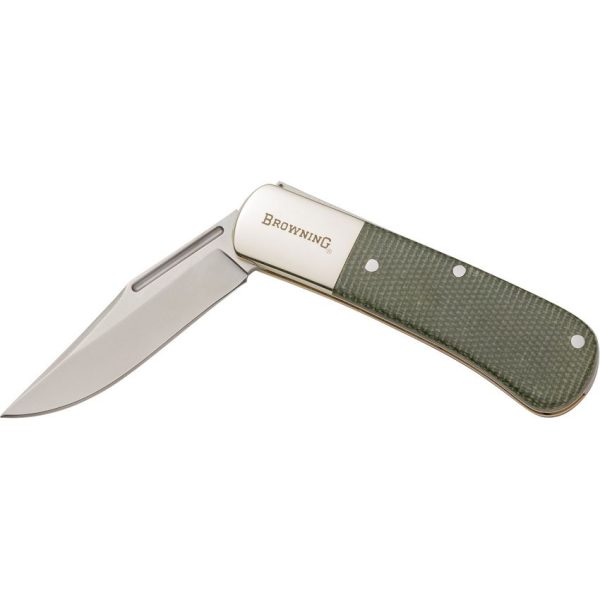 Browning Steambank Folder 2.5" 12C27 Sandvik Green Micarta Knife