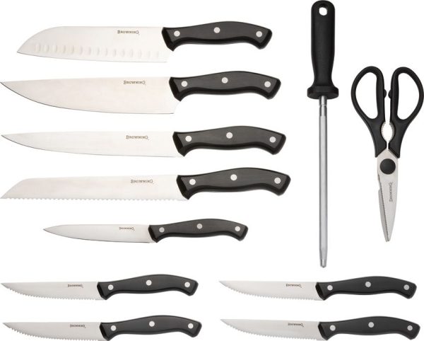 BR0536B.jpg Browning Kitchen Set 8pc Steak Knives Chef Utility Bread Block