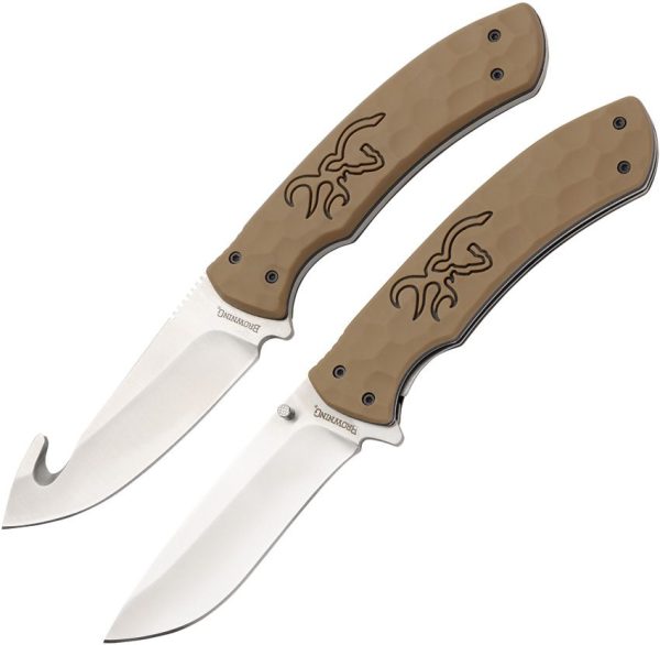 BR0549B.jpg Browning Hunting Knife Set Fixed Blade Linerlock Combo Brown