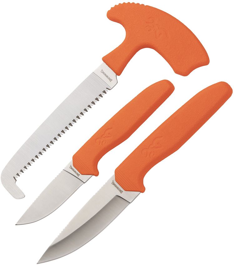 Browning Sharp Ridge Combo Orange 3-Piece Fixed Blade Knife Set w/ Sheath