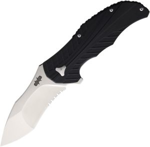 BRB257.jpg Brous Blades Serrated R Linerlock - D2 Steel Black G10