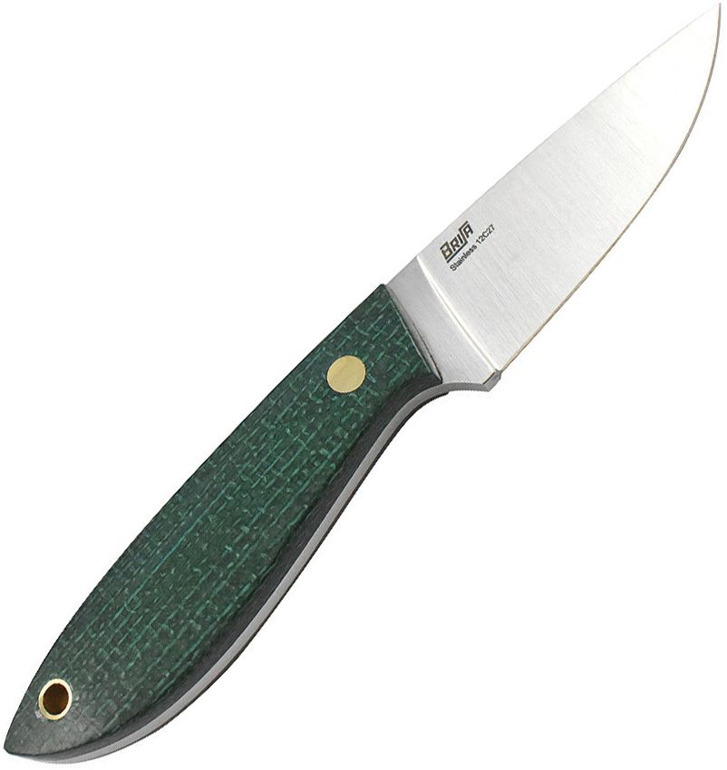BRI9957.jpg BRISA Bobtail 80 Fixed Blade Knife 3" Sandvik 12C27 Green Micarta