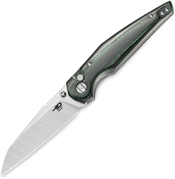 Bestech Snakebird Button Lock Folding Knife - Green Micarta