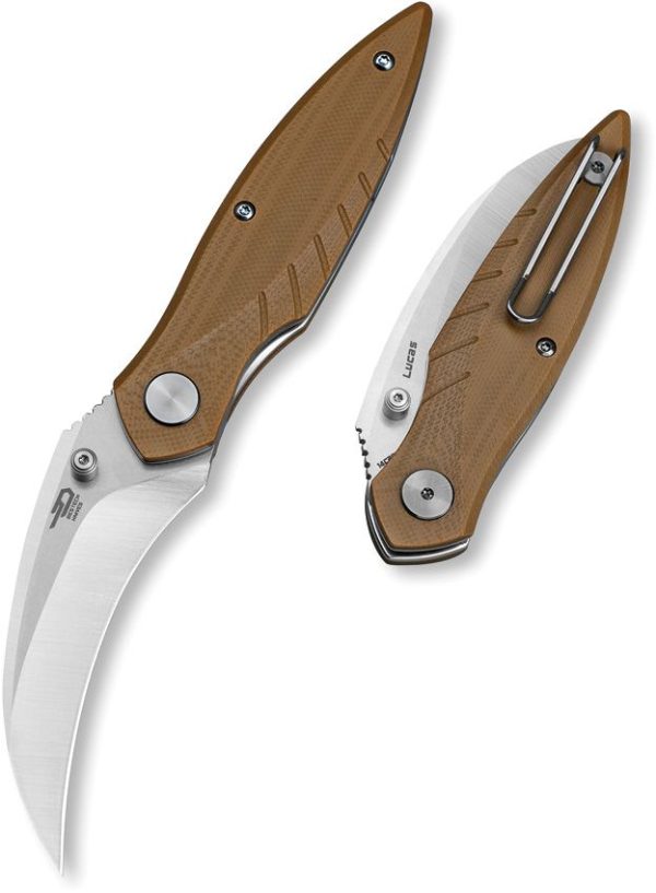 Bestech Mantidae Linerlock Brown G10 - Curved Blade