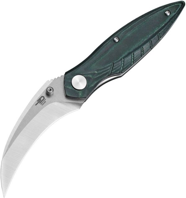 Bestech Mantidae Linerlock Green Micarta - Curved Blade
