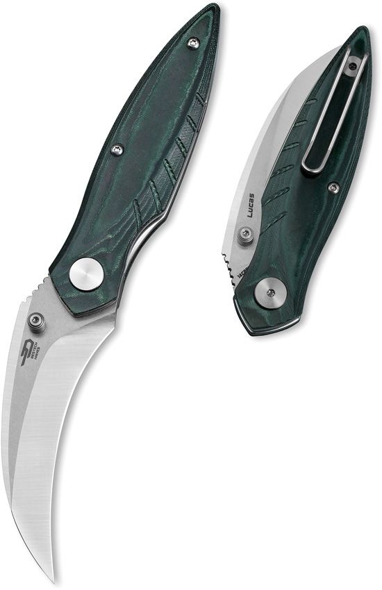 Bestech Mantidae Linerlock Green Micarta - Curved Blade