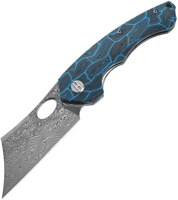 Bestech Skirmish Damascus Linerlock - Black Blue G10