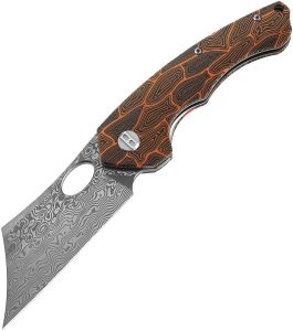 Bestech Skirmish Damascus Linerlock - Black Orange G10
