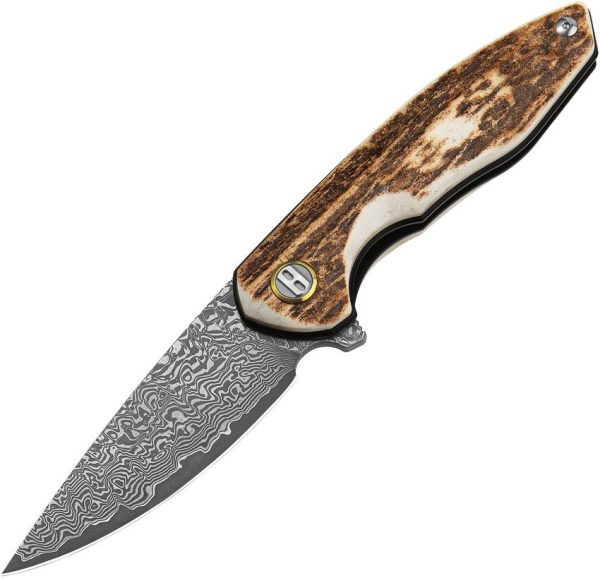 BTKL08G.jpg Bestech Bambi Damascus Linerlock - Stag Handle Acid Wash