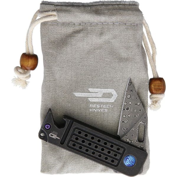 Bestech Damascus Ball Lock Titanium Bottle Opener