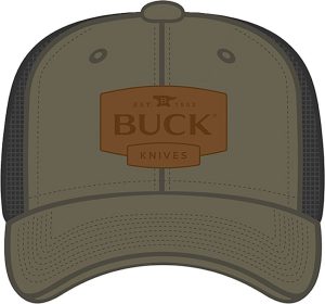 Buck Mesh Snapback Hat OD Green Leather Patch