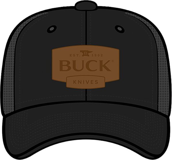 Buck Mesh Snapback Hat - Black Leather Patch