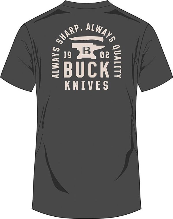 Buck Stacked Badge T-Shirt Charcoal Large