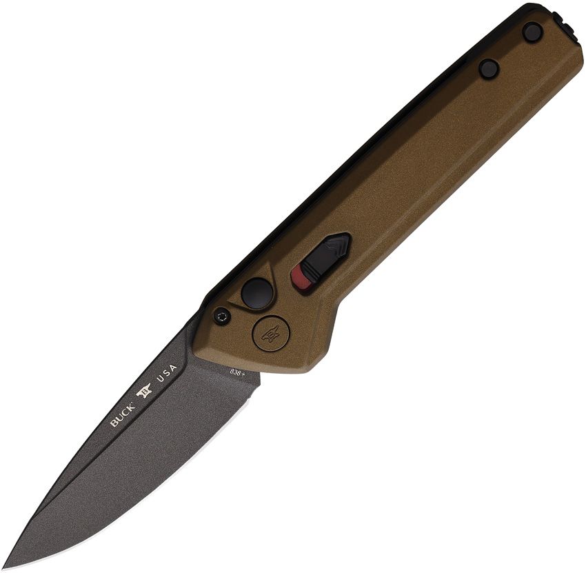 BU838BRS1.jpg Buck Automatic Button Lock Folding Knife 3.25" Gray Cerakote Blade