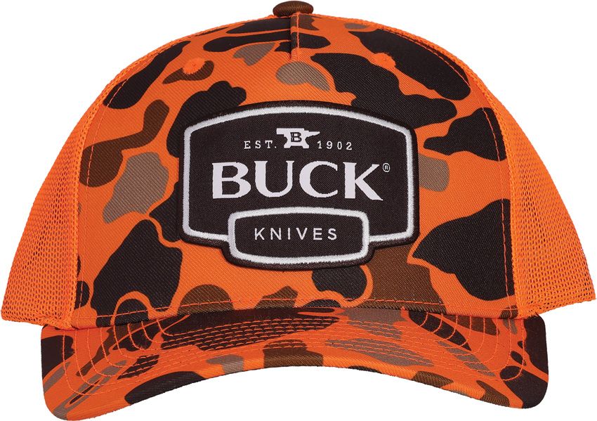 Buck Duck Camo Hat Blaze Orange with Snap Back