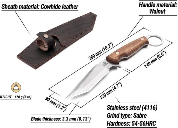 BeaverCraft Camp Fixed Blade - Walnut Saber Tanto