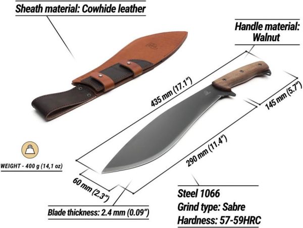 Beavercraft Kukri - 11.38in 1066 Carbon Steel
