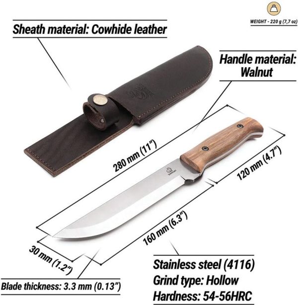 Beavercraft Tactical Fixed Blade Walnut Handle