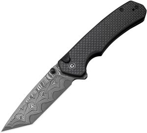 Civivi Brazen Damascus Button Lock - Black G10 Carbon Fiber