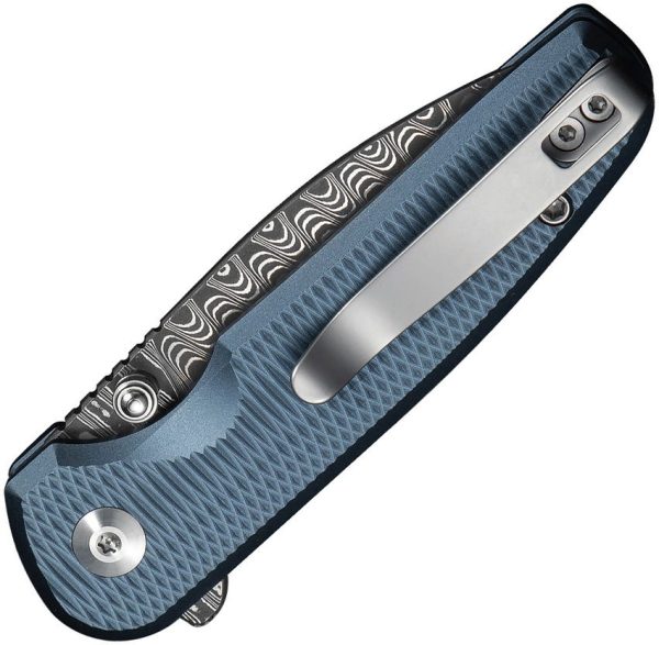 Civivi Mini Shakan Damascus Button Lock - Blue Aluminum