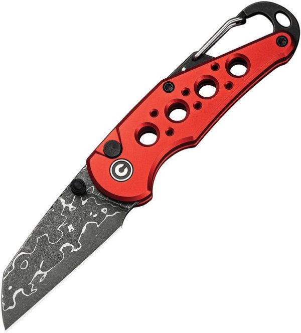 Civivi Pragma Button Lock Red - Damascus Wharncliffe