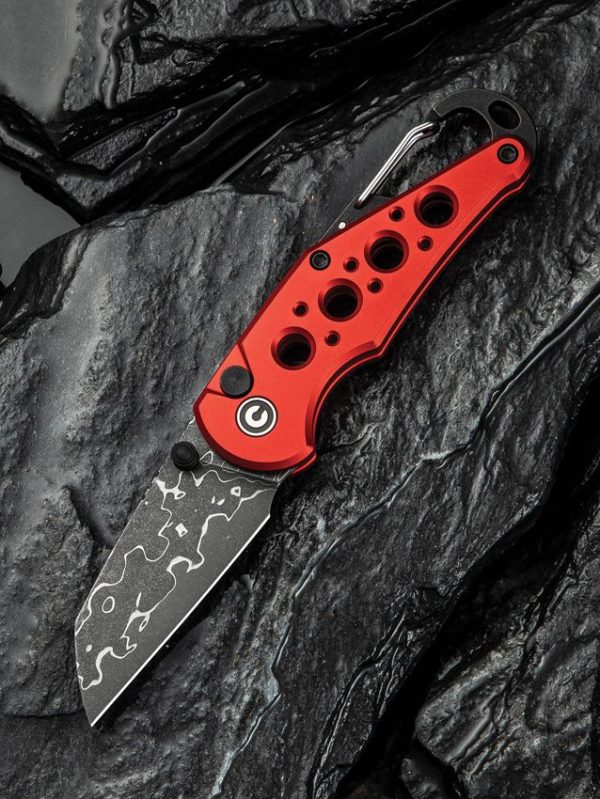 Civivi Pragma Button Lock Red - Damascus Wharncliffe