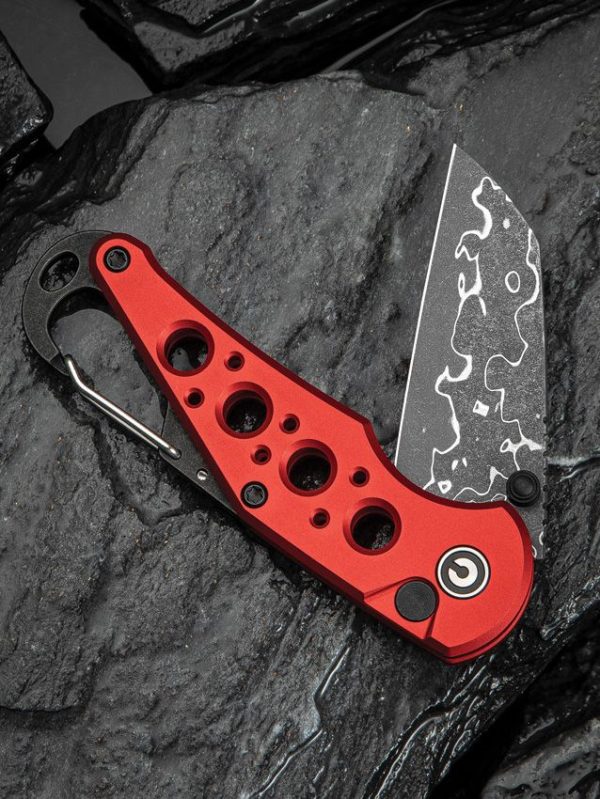 Civivi Pragma Button Lock Red - Damascus Wharncliffe
