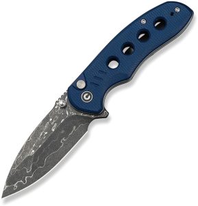 Civivi Triptych Damascus Button Lock - Blue Micarta