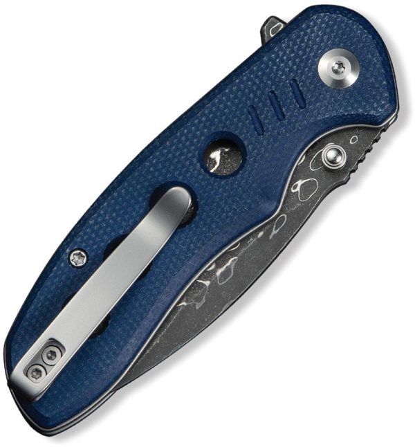 Civivi Triptych Damascus Button Lock - Blue Micarta