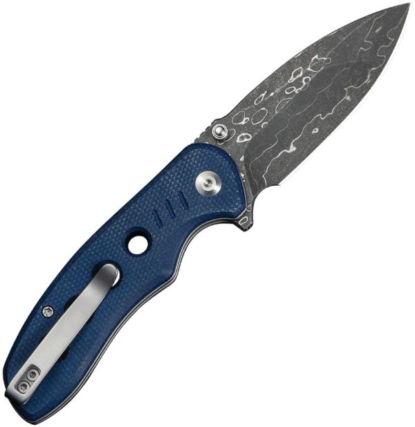 Civivi Triptych Damascus Button Lock - Blue Micarta