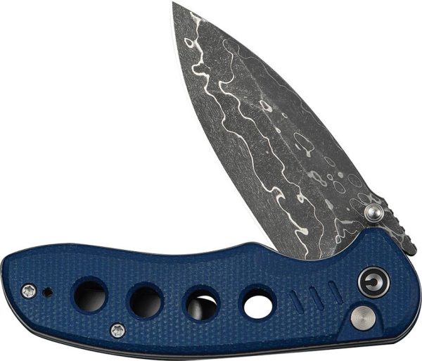 Civivi Triptych Damascus Button Lock - Blue Micarta