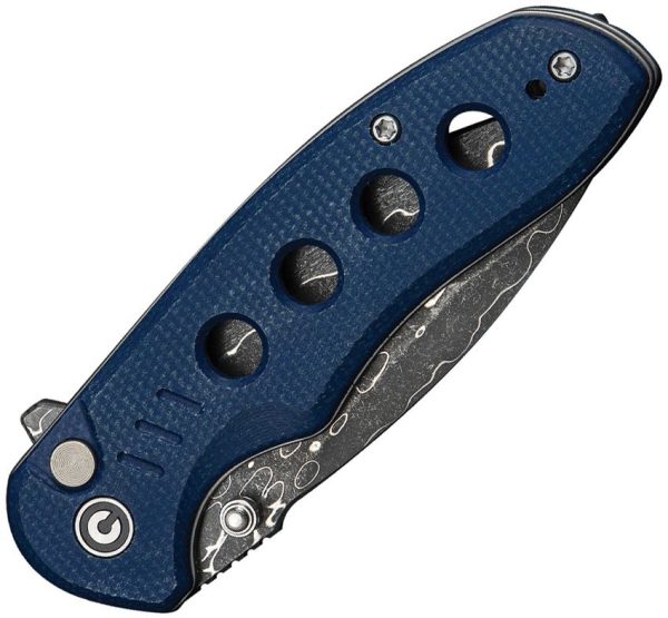 Civivi Triptych Damascus Button Lock - Blue Micarta