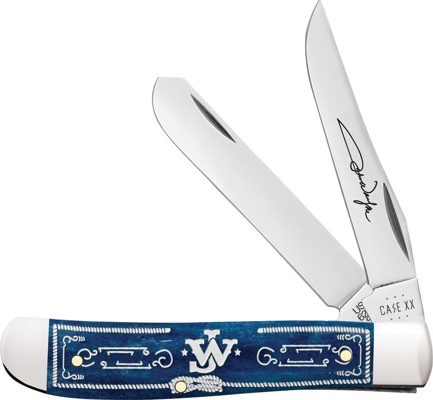 Case Cutlery John Wayne Mini Trapper Folding Knife Blue Bone