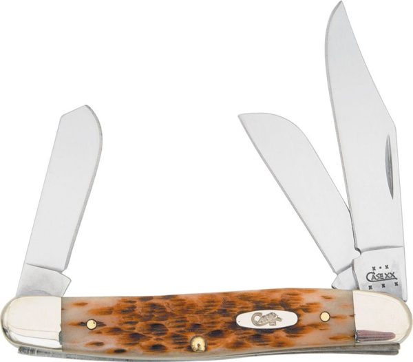 CA128.jpg Case Cutlery Large Stockman Amber Bone - Three Blade