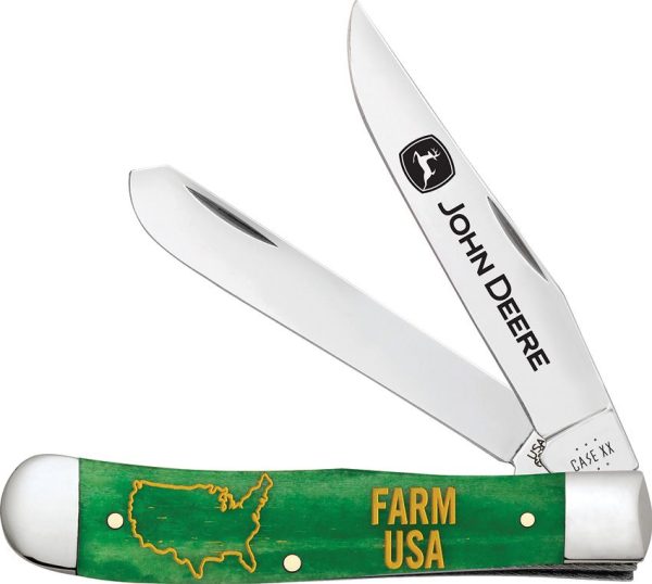 Case Cutlery John Deere Trapper - Green Bone Handle
