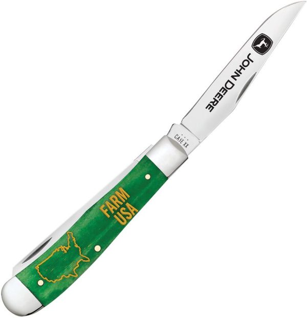 Case Cutlery John Deere Trapper - Green Bone Handle